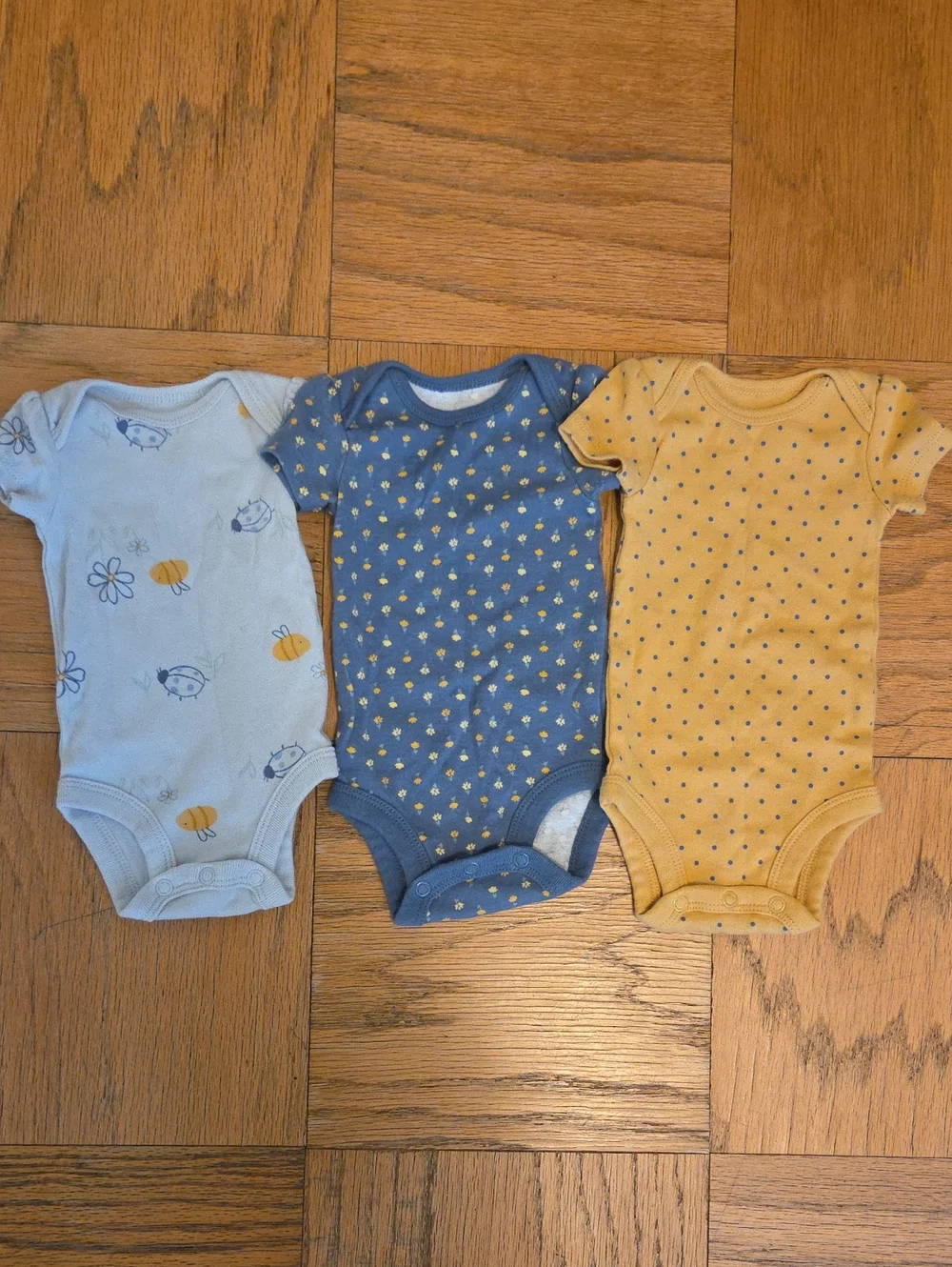 Carters Baby Girls' Blue and Yellow Short-Sleeve Onesies - 3-Pack